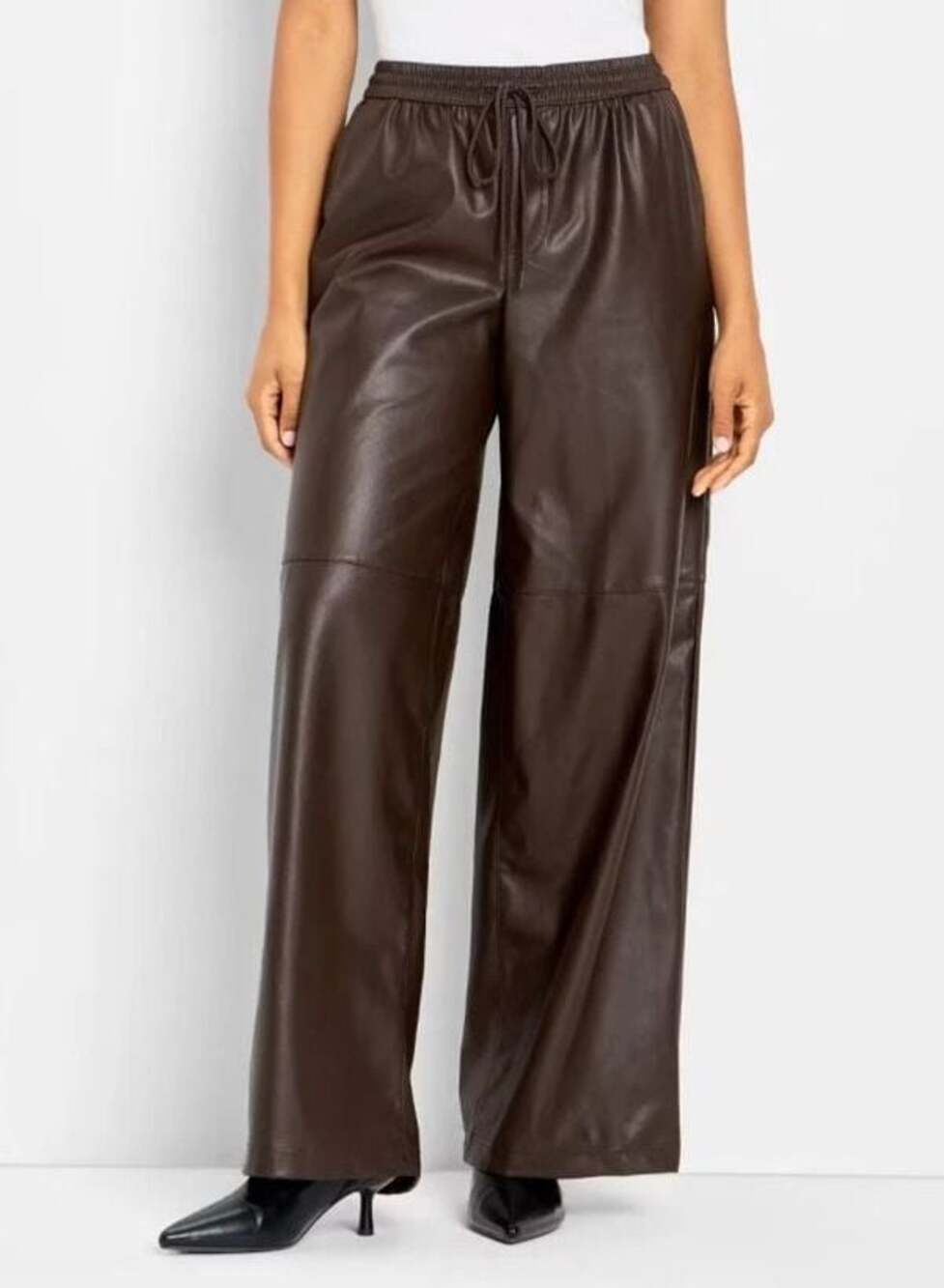 Future Collective Women's Faux Leather Wide Leg Drawstring Trousers